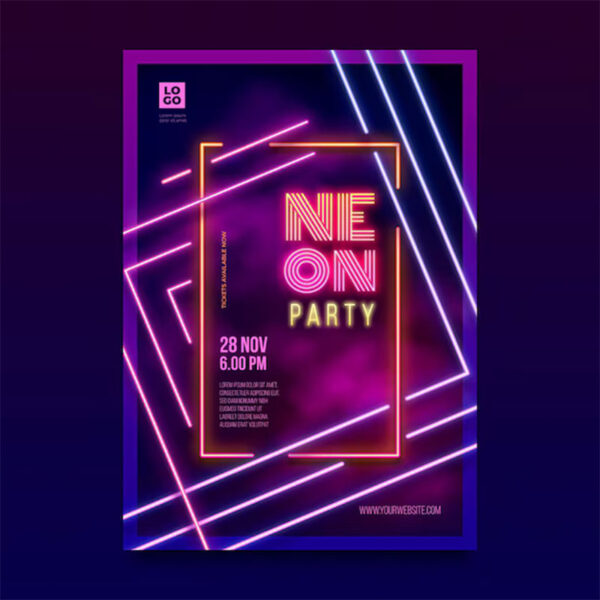 Template Undangan dengan Efek Cahaya Neon AI