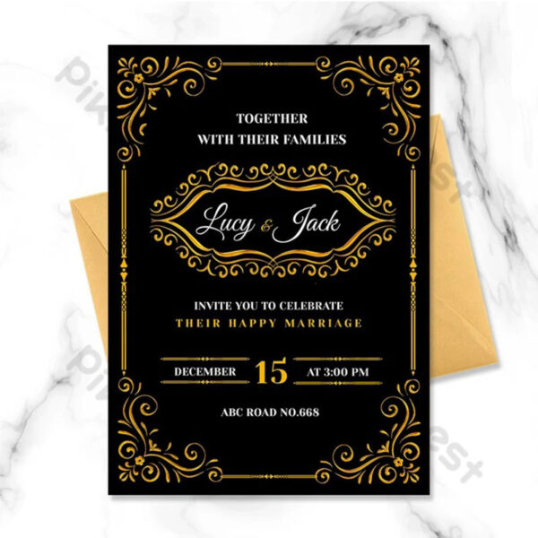 Template Undangan Golden Vintage PSD