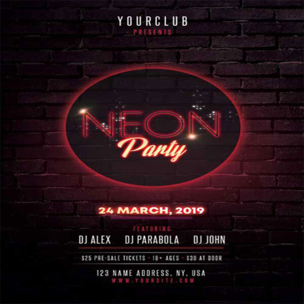 20+ Undangan Digital Neon Light Theme PSD